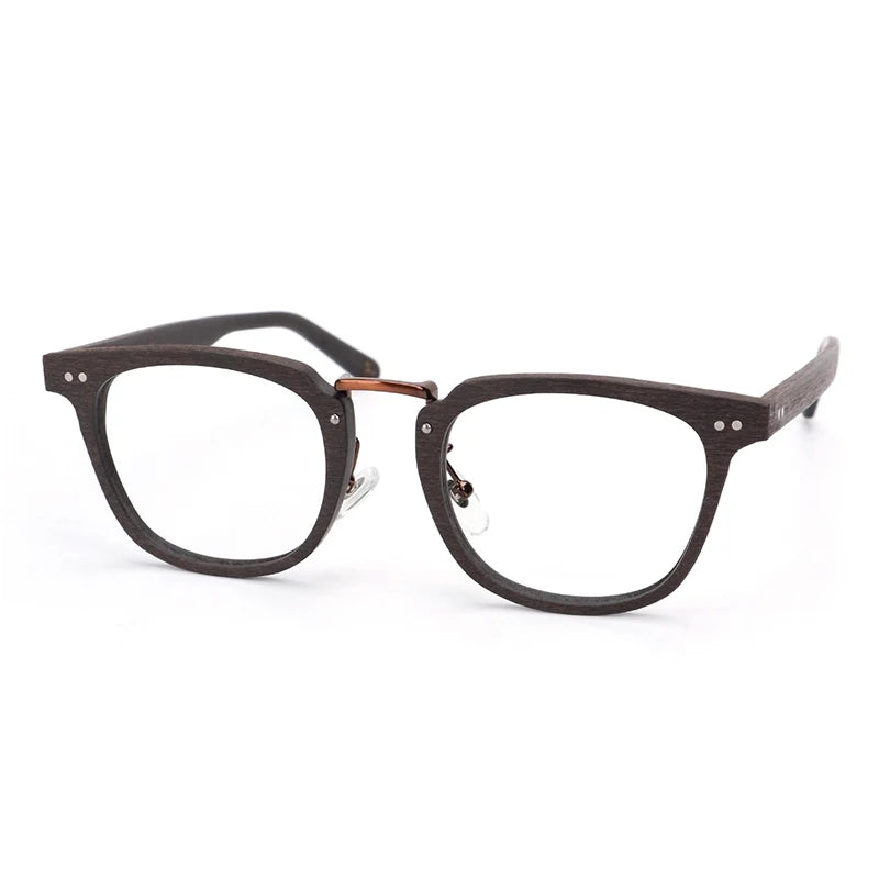 Hdcrafter Men's Full Rim Square Wood Titanium Alloy Eyeglasses 50142