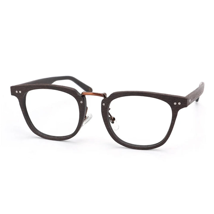 Hdcrafter Men's Full Rim Square Wood Titanium Alloy Eyeglasses 50142