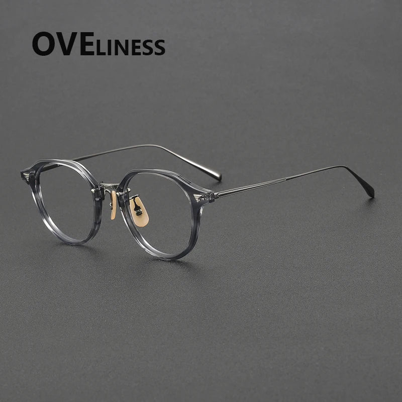 Oveliness Women's Full Rim Oval Acetate Titanium Eyeglasses 84573 Full Rim Oveliness grey gun