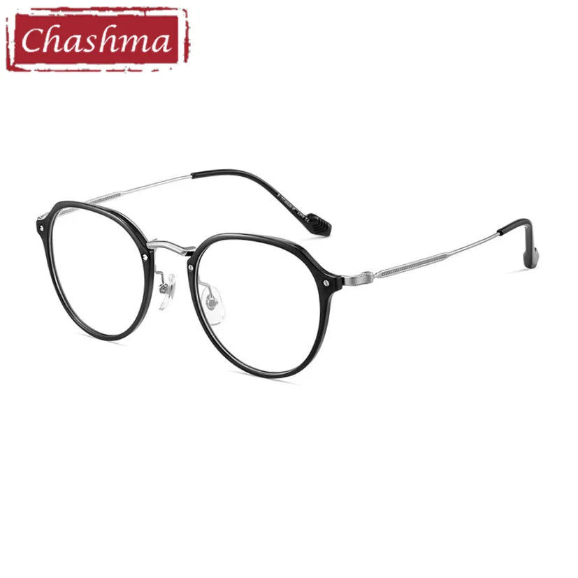 Chashma Women's Full Rim Flat Top Oval Tr 90 Titanium Eyeglasses 98076 Full Rim Chashma Black Silver