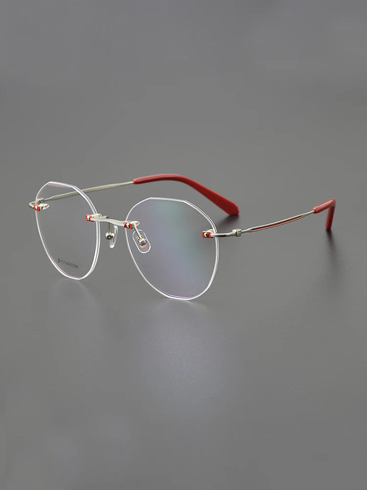 Nobler Unisex Rimless Flat Top Round Titanium Eyeglasses T074 Full Rim Nobler   