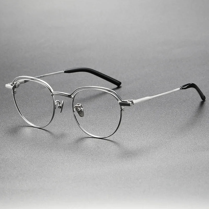 Aimee Unisex Full Rim Round Square Titanium Eyeglasses 19951 Full Rim Aimee Silver  