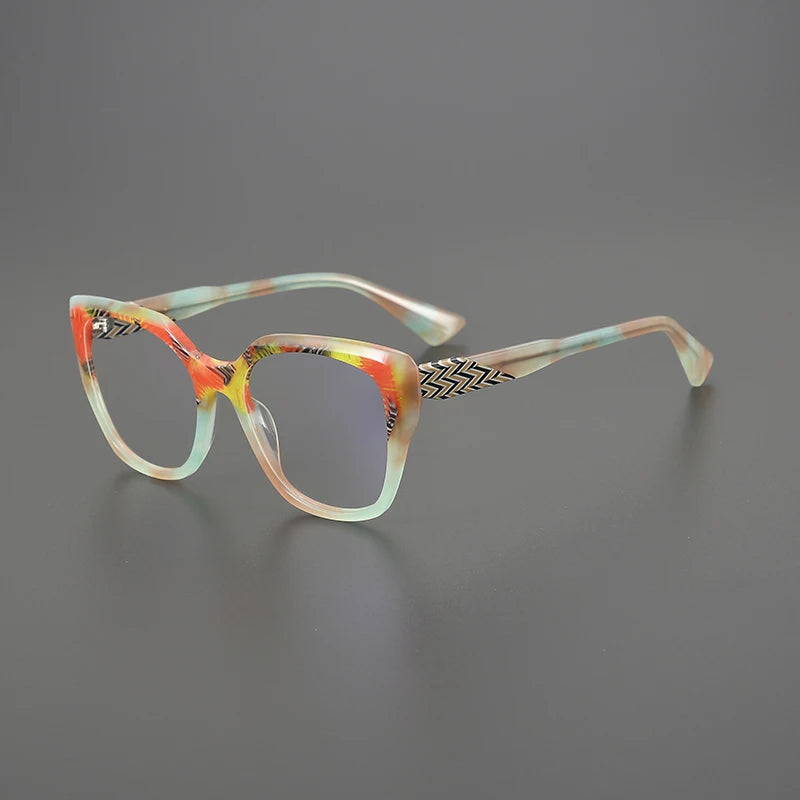 Hewei Unisex Full Rim Square Cat Eye Thick Acetate Eyeglasses 53142 Full Rim Hewei C3 CHINA