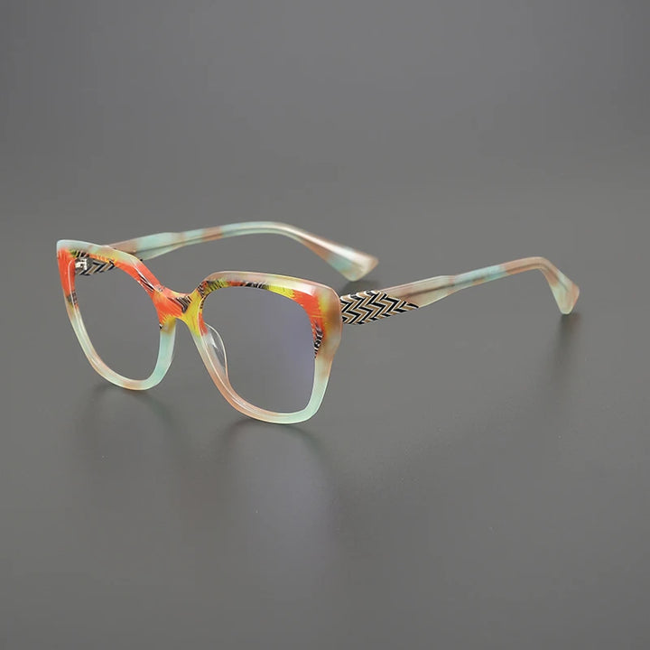 Hewei Unisex Full Rim Square Cat Eye Thick Acetate Eyeglasses 53142 Full Rim Hewei C3 CHINA