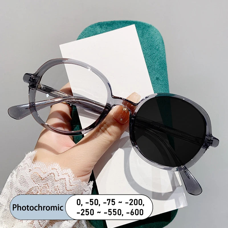 Kocolior Unisex Full Rim Round Tr 90 Alloy Photochromic Reading Glasses 422309