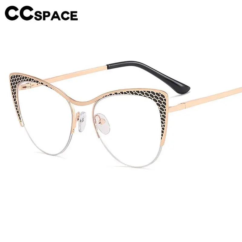 CCSpace Women's Semi Rim Cat Eye Alloy Eyeglasses 57188 Semi Rim CCspace   