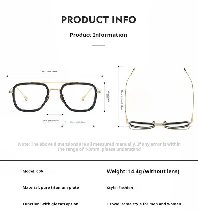 Yimaruili Men's Full Rim Square Double Bridge Titanium Eyeglasses 774006