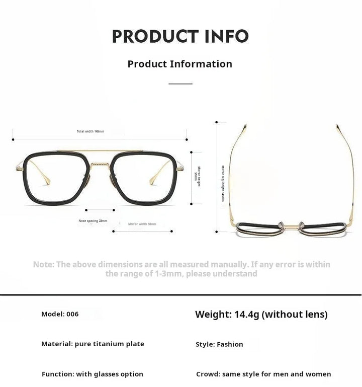 Yimaruili Men's Full Rim Square Double Bridge Titanium Eyeglasses 774006