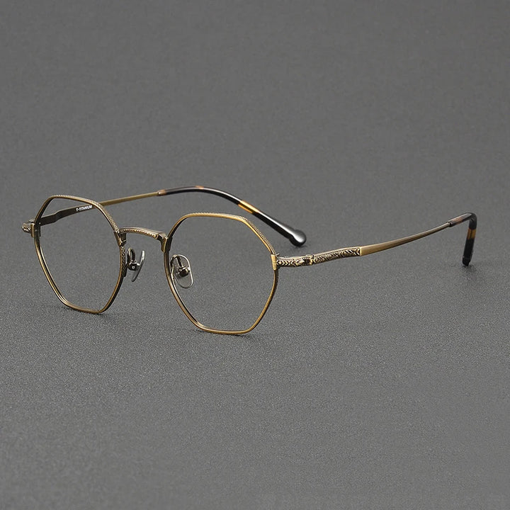 Black Mask Unisex Full Rim Flat Top Polygon Titanium Eyeglasses 40047 Full Rim Black Mask Bronze  