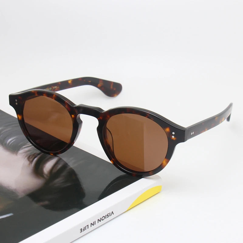 Black Mask Unisex Full Rim Round Acetate Polarized Sunglasses 26145