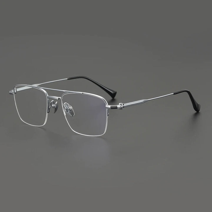 Gatenac Unisex Semi Rim Big Square Double Bridge Titanium Eyeglasses G4011