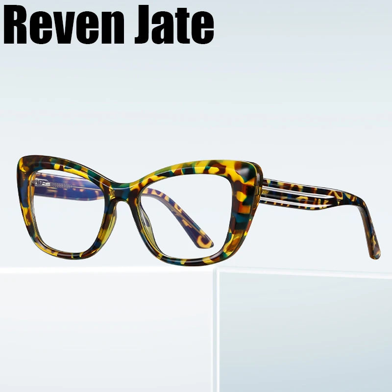 Reven Jate Unisex Full Rim Thick Square Cat Eye Tr 90 Eyeglasses J2172 Full Rim Reven Jate   