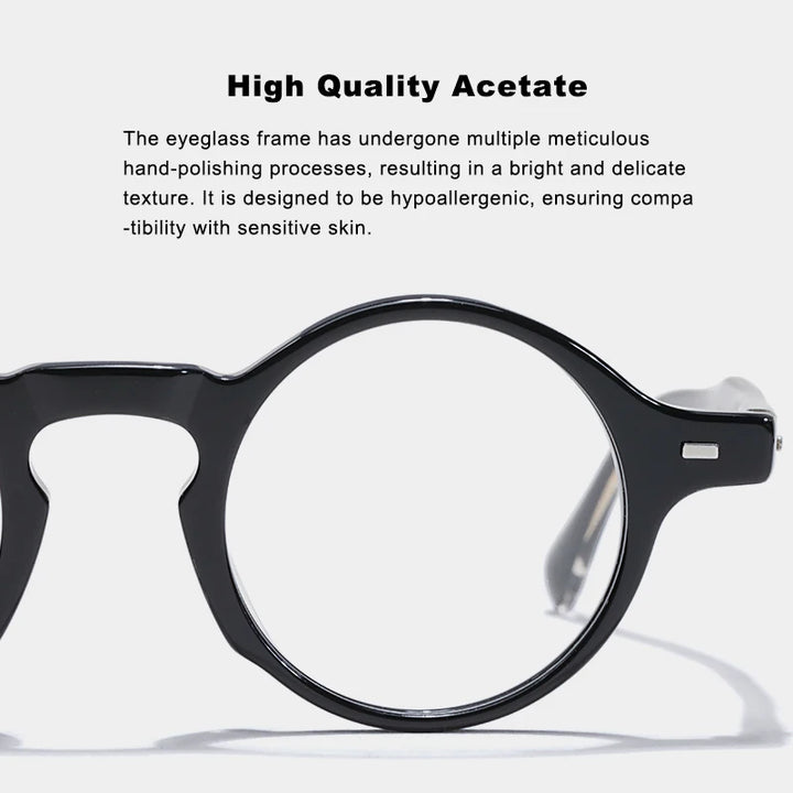 Hewei Unisex Full Rim Round Thick Acetate Alloy Eyeglasses 44532 Full Rim Hewei   