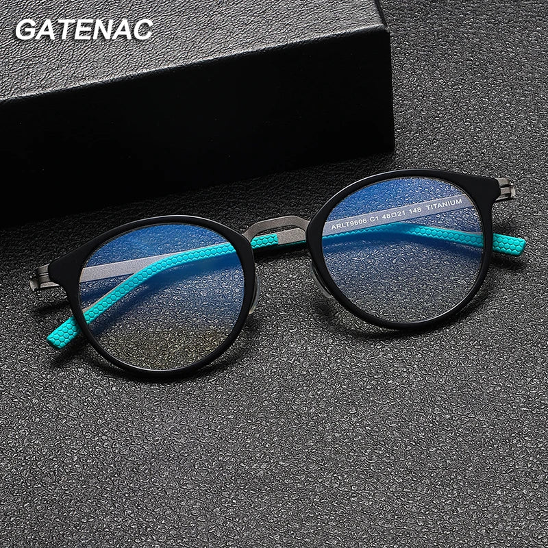 Gatenac Unisex Full Rim Round Titanium Eyeglasses Gxyj1155 Full Rim Gatenac   