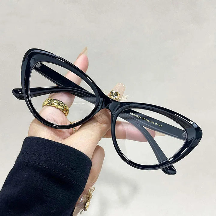 Zirosat Unisex Full Rim Oval Cat Eye Tr 90 Alloy Eyeglasses 71303