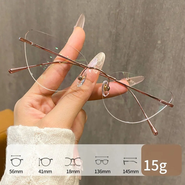 Momoja Women's Rimess Flat Top Cat Eye Titanium Eyeglasses 30944