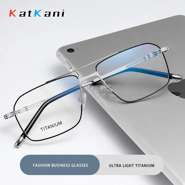 KatKani Men's Full Rim Polygon Double Bridge Titanium Eyeglasses 90069 Full Rim KatKani Eyeglasses   