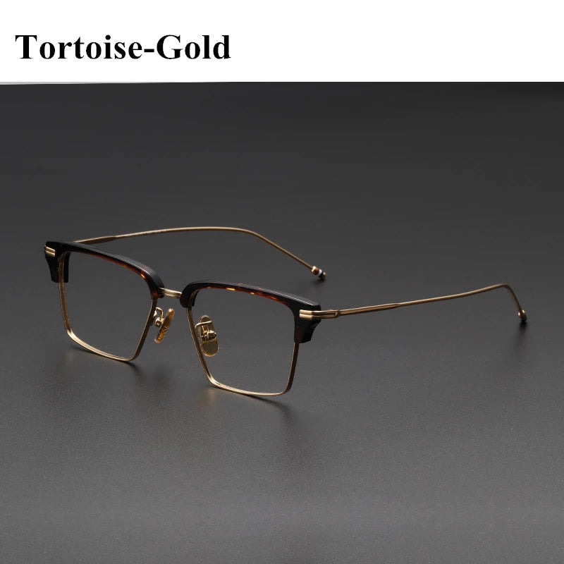 Black Mask Unisex Semi Rim Square Titanium Eyeglasses Tbx422 Semi Rim Black Mask Tortoise-Gold  