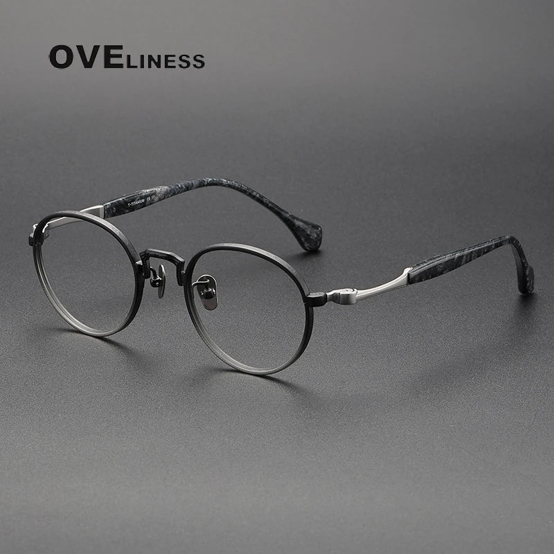 Oveliness Unisex Full Rim Round Titanium Eyeglasses O80867 Full Rim Oveliness black silver  