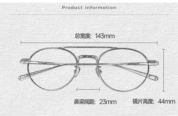 Black Mask Unisex Full Rim Round Double Bridge Titanium Eyeglasses 499020