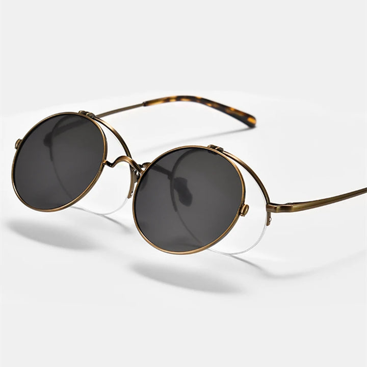 Blackmask Unisex Round Titanium Eyeglasses with Polarized Clip-On Sunglasses BM-KM54