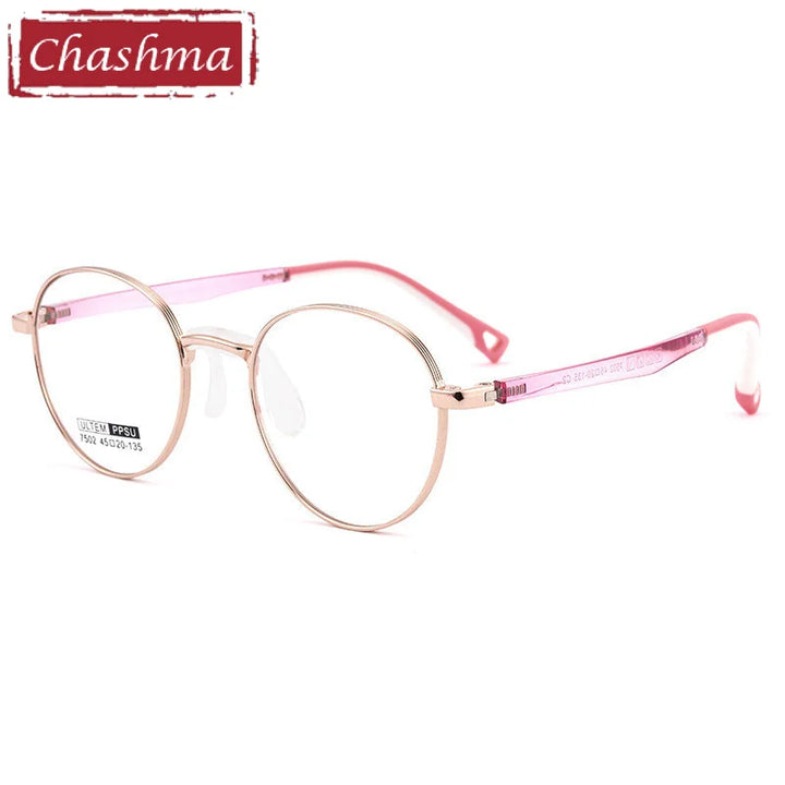 Chashma Ottica Unisex Youth Full Rim Round Stainless Steel Eyeglasses 7502 Full Rim Chashma Ottica Pink  