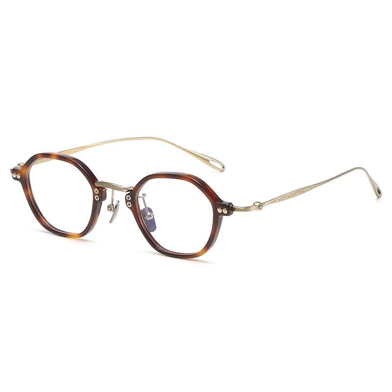 Gatenac Unisex Full Rim Round Titanium Acetate Eyeglasses Gxyj1090 Full Rim Gatenac Tortoiseshell Gold  