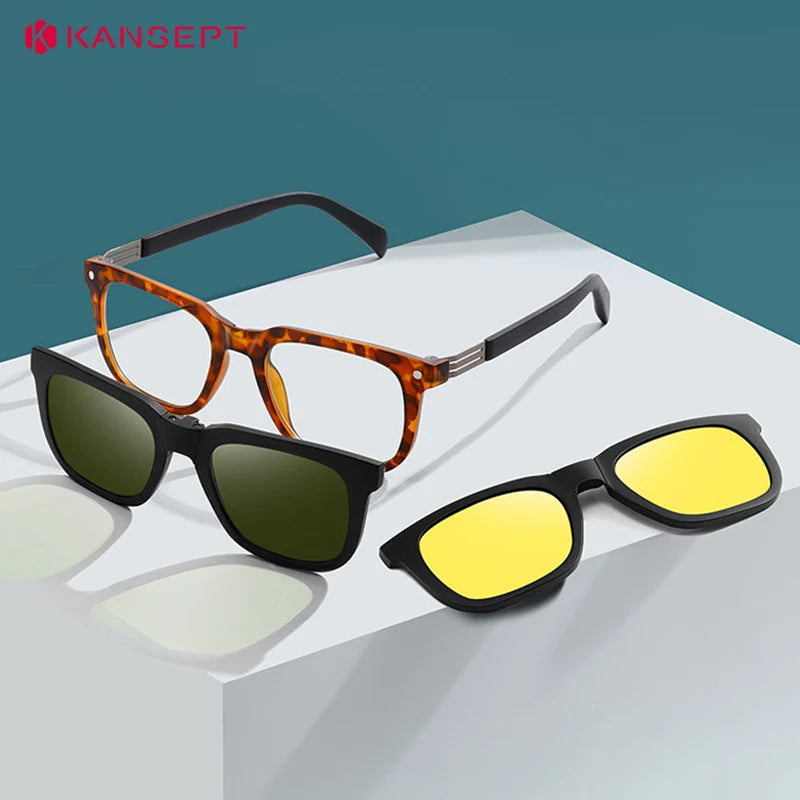 Kansept Women's Full Rim Square Tr 90 Alloy Reading Glasses Clip On Sunglasses 33104