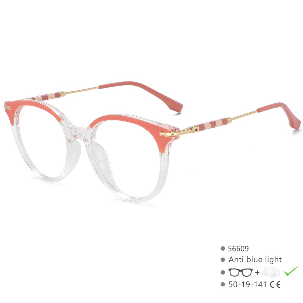 CCspace Women's Full Rim Round Acetate Alloy Eyeglasses 56609 Full Rim CCspace C2ClearPink  