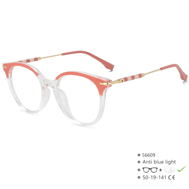 CCspace Women's Full Rim Round Acetate Alloy Eyeglasses 56609 Full Rim CCspace C2ClearPink  