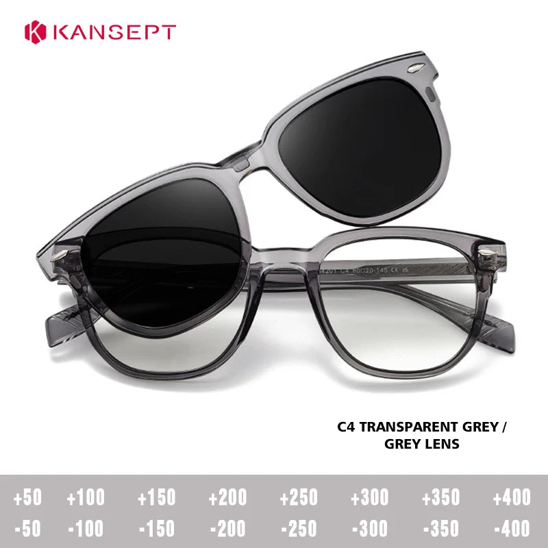 Kansept Unisex Full Rim Square Tr 90 Alloy Reading Glasses Clip On Sunglasses 34201