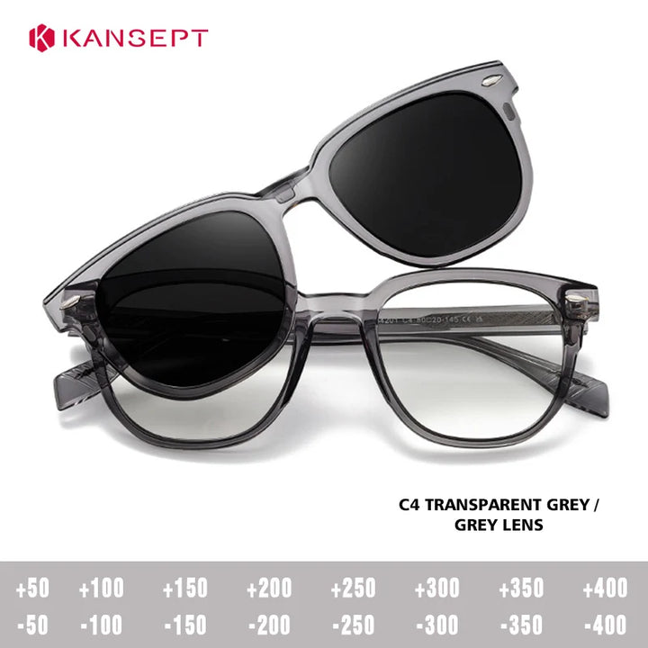 Kansept Unisex Full Rim Square Tr 90 Alloy Reading Glasses Clip On Sunglasses 34201