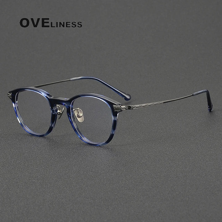 Oveliness Women's Full Rim Oval Round Acetate Titanium Eyeglasses 9240 Full Rim Oveliness blue gun