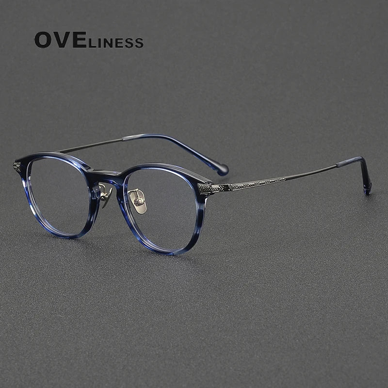 Oveliness Women's Full Rim Oval Round Acetate Titanium Eyeglasses 64401