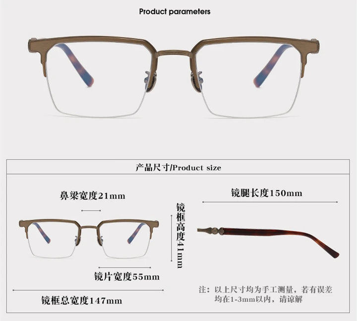 Black Mask Unisex Semi Rim Square Brow Line Titanium Eyeglasses 886860