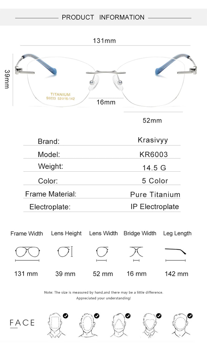 Krasivyy Women's Rimless Oval Square Titanium Eyeglasses 6003 Rimless Krasivyy   