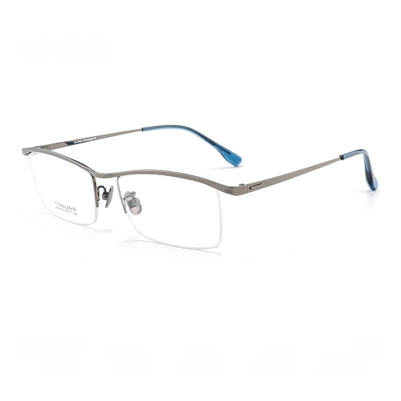 Yimaruili Men's Semi Rim Square Brow Line Titanium Eyeglasses 80161