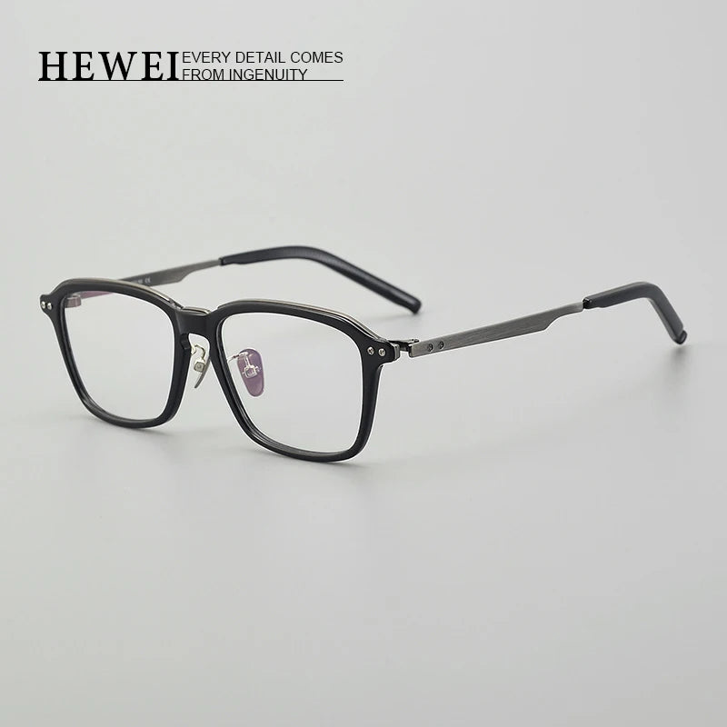 Hewei Unisex Full Rim Square Titanium Acetate Eyeglasses 13112 Full Rim Hewei   