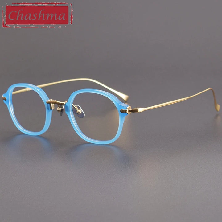 Chashma Unisex Full Rim Flat Top Round Acetate Titanium Eyeglasses 183 Full Rim Chashma Blue Gold  