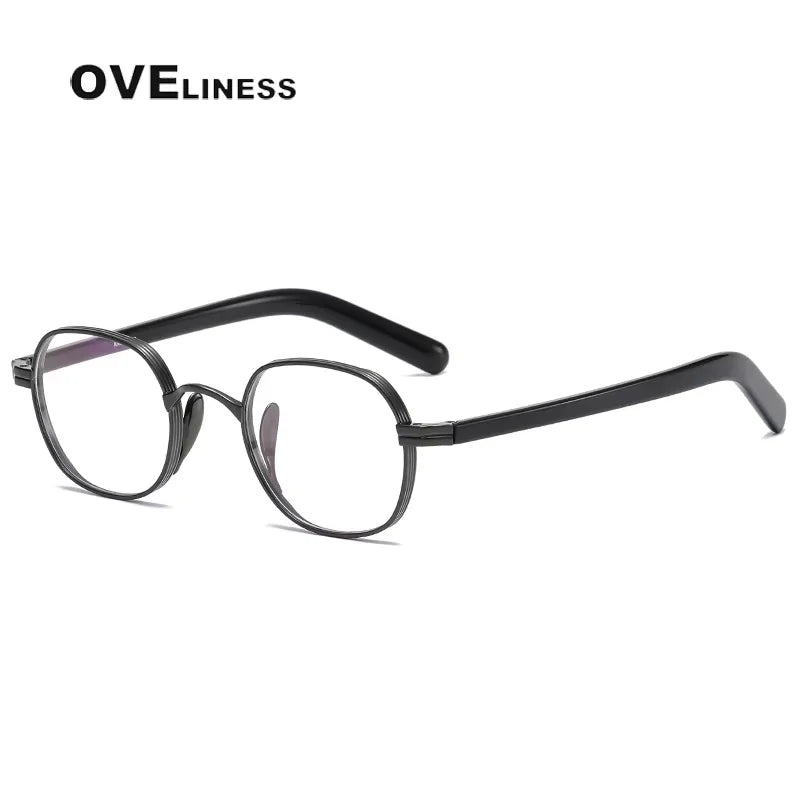 Oveliness Unisex Full Rim Flat Top Round Titanium Eyeglasses 44132 Full Rim Oveliness Gun  