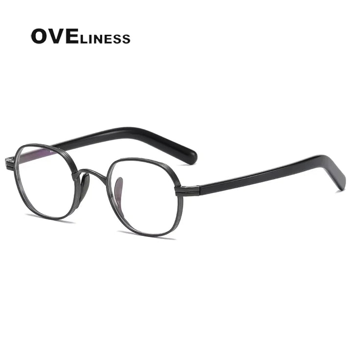 Oveliness Unisex Full Rim Flat Top Round Titanium Eyeglasses 44132 Full Rim Oveliness Gun  