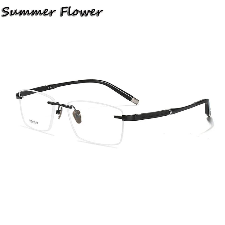 Summer Flower Men's Rimless Square Titanium Eyeglasses 90589