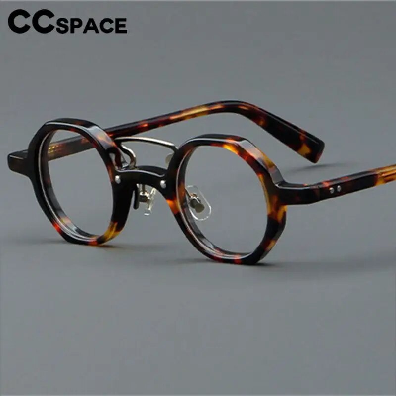 CCSpace Unisex Full Rim Small Round Double Bridge Acetate Alloy Eyeglasses 57057 Full Rim CCspace   
