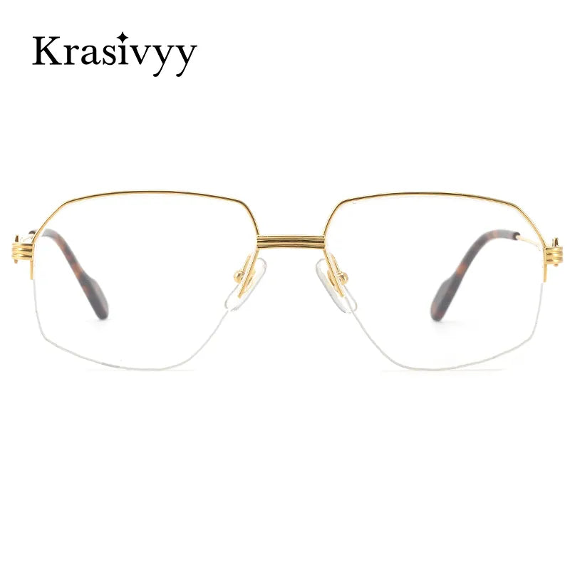 Krasivyy Men's Semi Rim Irregular Oval Titanium Eyeglasses Kr02850 Semi Rim Krasivyy   