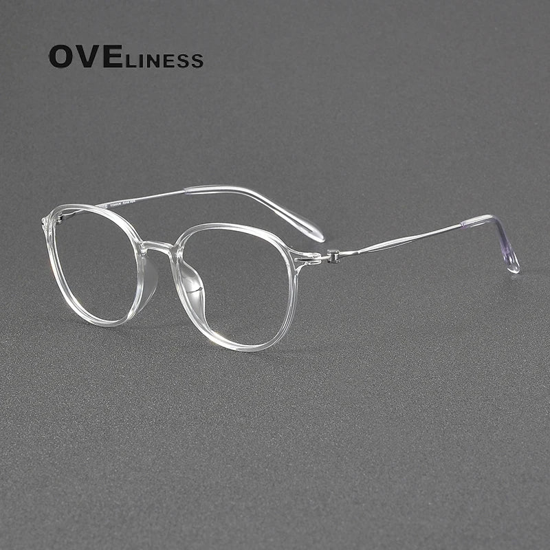 Oveliness Unisex Full Rim Oval Square Acetate Titanium Eyeglasses 8666 Full Rim Oveliness transparent  