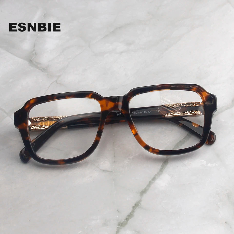 Esnbie Unisex Full Rim Oval Square Brow Line Acetate Eyeglasses 912411
