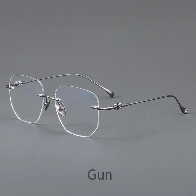 KatKani Unisex Rimless Square Titanium Eyeglasses B69061 Rimless KatKani Eyeglasses GUN  