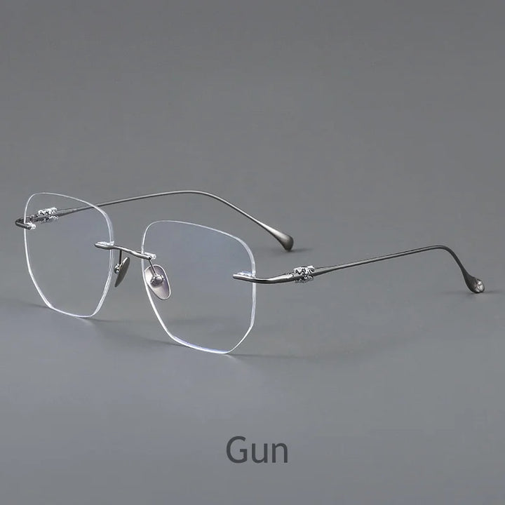 KatKani Unisex Rimless Square Titanium Eyeglasses B69061 Rimless KatKani Eyeglasses GUN  