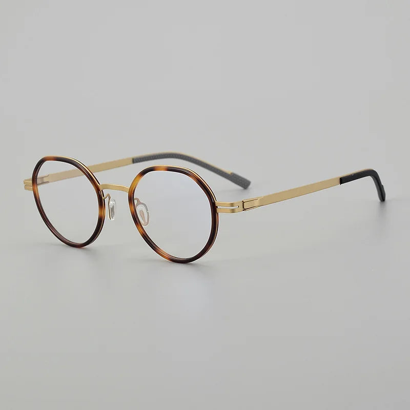 Black Mask Unisex Full Rim Round Alloy Acetate Eyeglasses 9603 Full Rim Black Mask Tortoise-Gold  