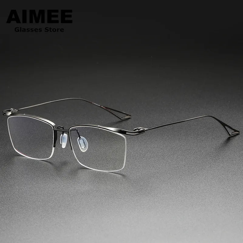 Aimee Unisex Semi Rim Square Titanium Eyeglasses 1756 Semi Rim Aimee Gun-grey  